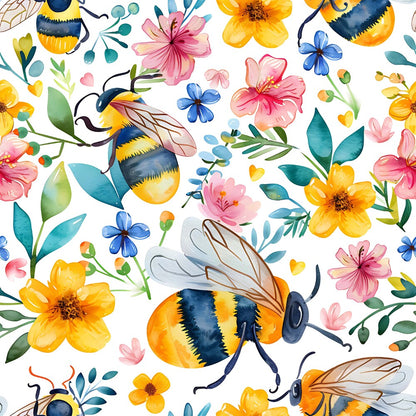 Watercolor Cute Bees and Flowers Fat Quarter Bundle