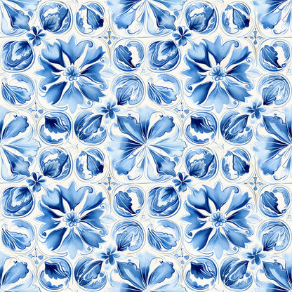 Blue Handpainted Tiles Fat Quarter Bundle