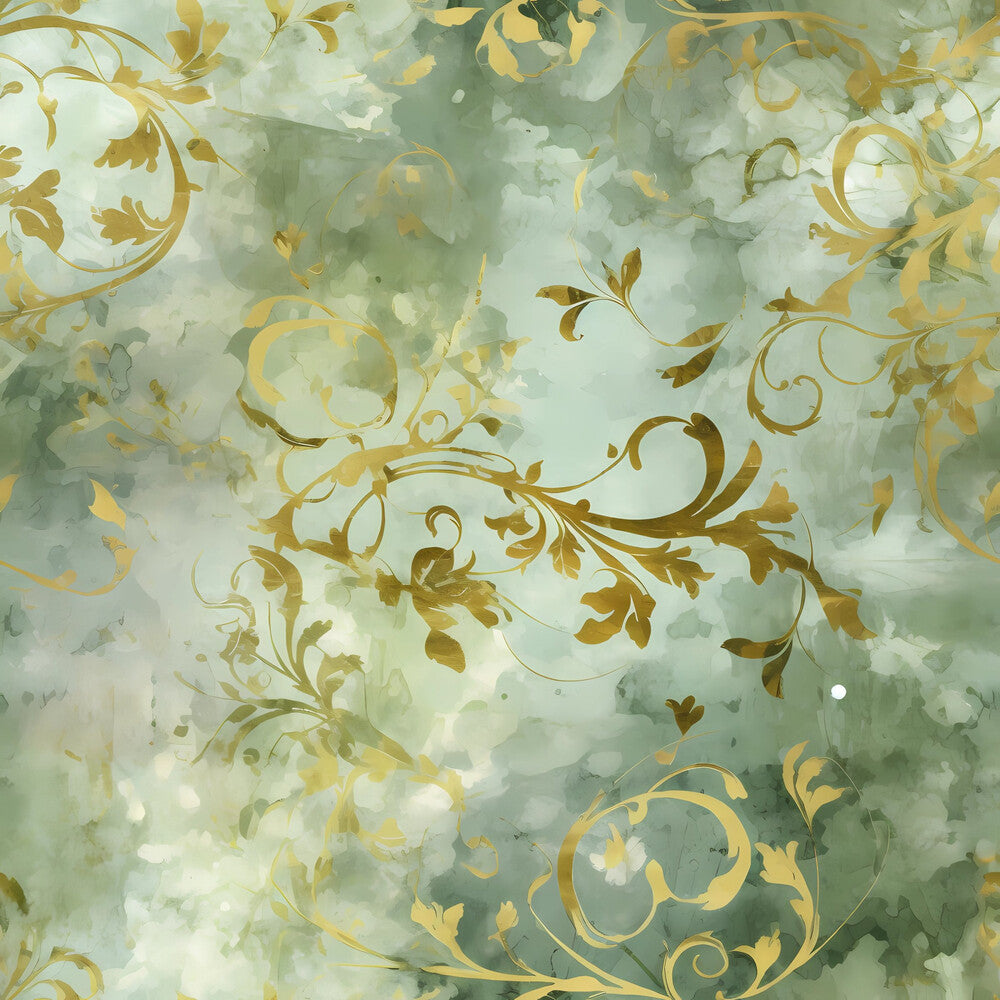 Sage Green and Gold Grunge Damask Fat Quarter Bundle