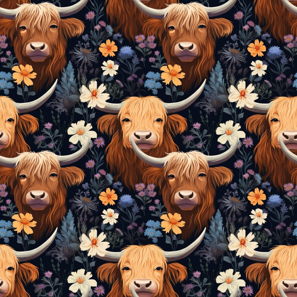 Floral Highland Cows Fat Quarter Bundle