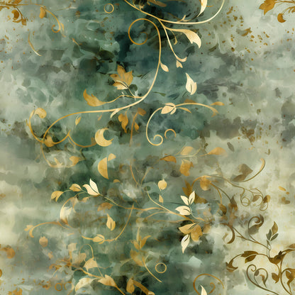 Sage Green and Gold Grunge Damask Fat Quarter Bundle