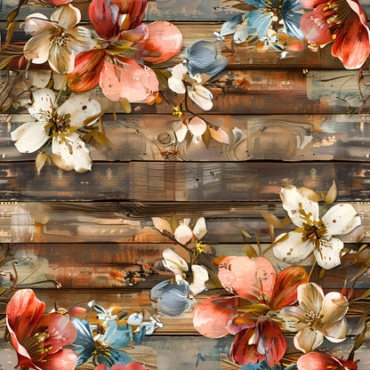Spring Flowers Rustic Wood Background Fat Quarter Bundle