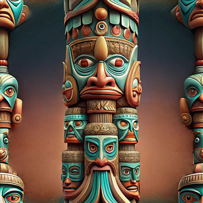 Totem Pole Tribal Figures Fat Quarter Bundle