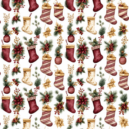 Vintage Burgundy Christmas Fat Quarter Bundle