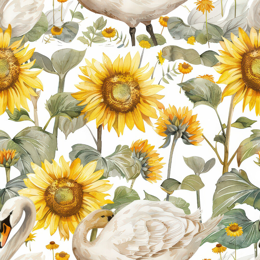 Watercolor Swan Sunflowers Fat Quarter Bundle
