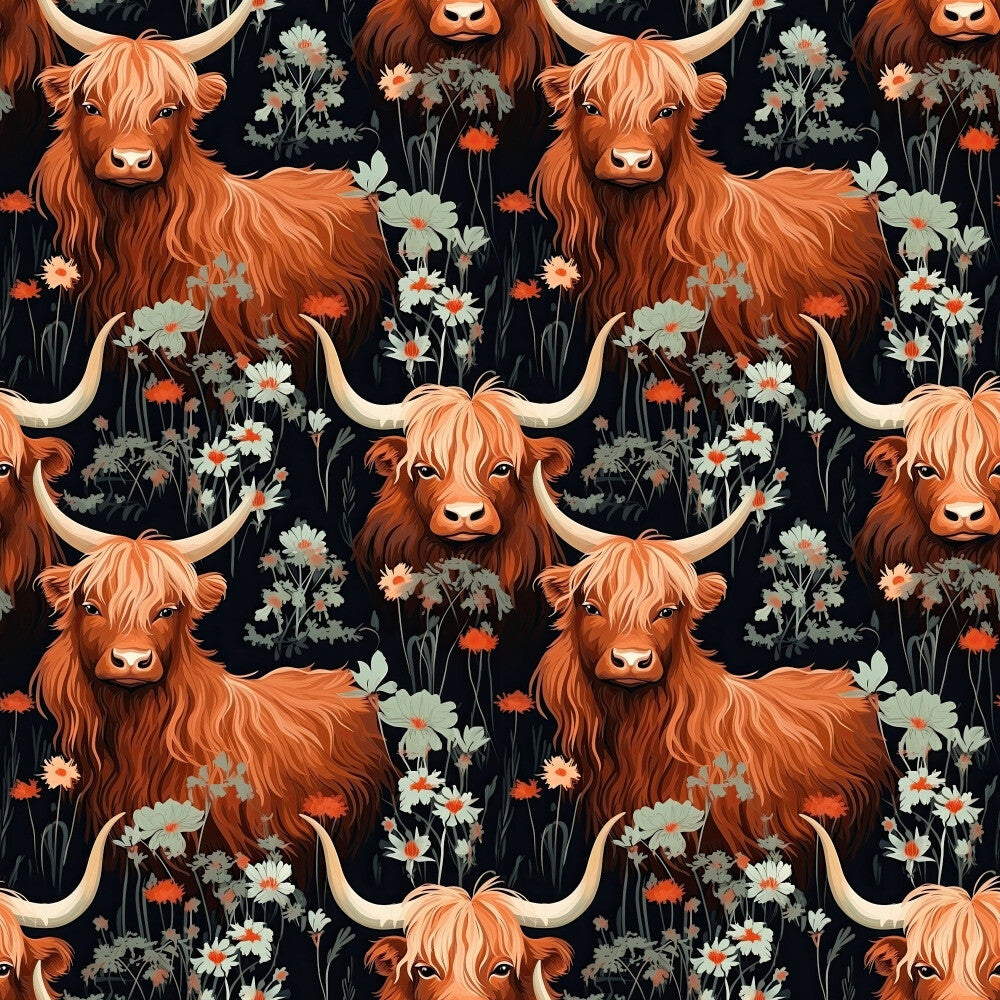 Floral Highland Cows Fat Quarter Bundle