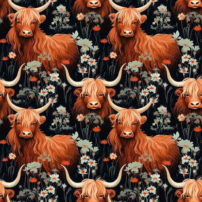 Floral Highland Cows Fat Quarter Bundle