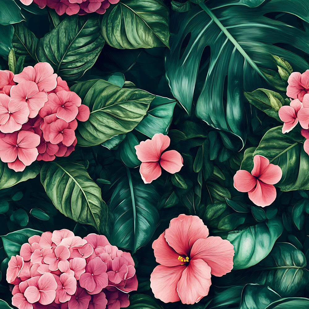 Pink Flowers and Tropical Leaves Fat Quarter Bundle