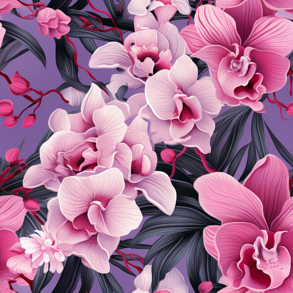 Pink and Purple Orchid Flowers Fat Quarter Bundle