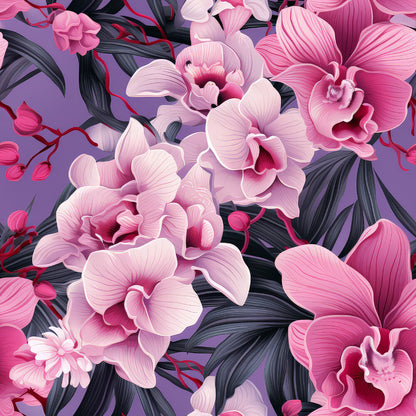 Pink and Purple Orchid Flowers Fat Quarter Bundle