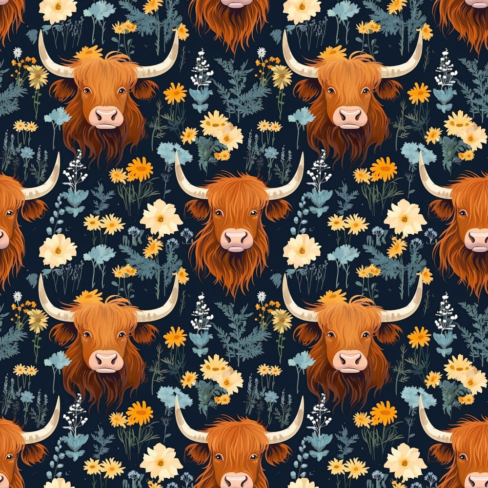 Floral Highland Cows Fat Quarter Bundle