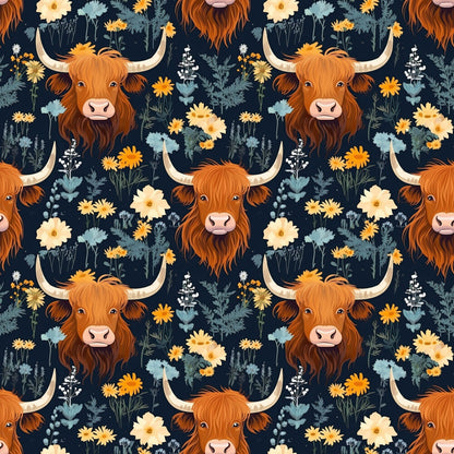 Floral Highland Cows Fat Quarter Bundle