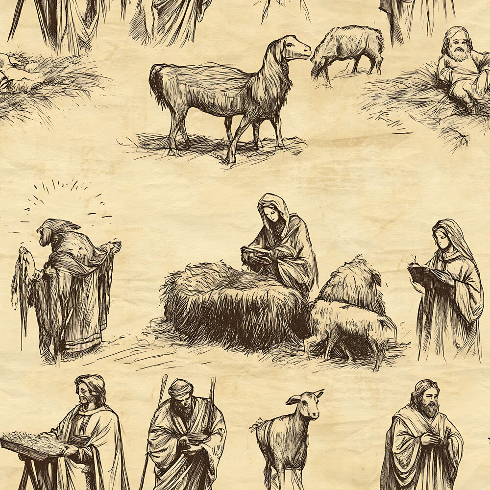 Vintage Nativity Scenes Fat Quarter Bundle
