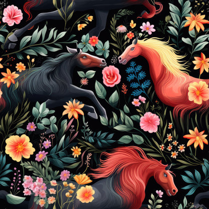 Cute Floral Horses Fat Quarter Bundle