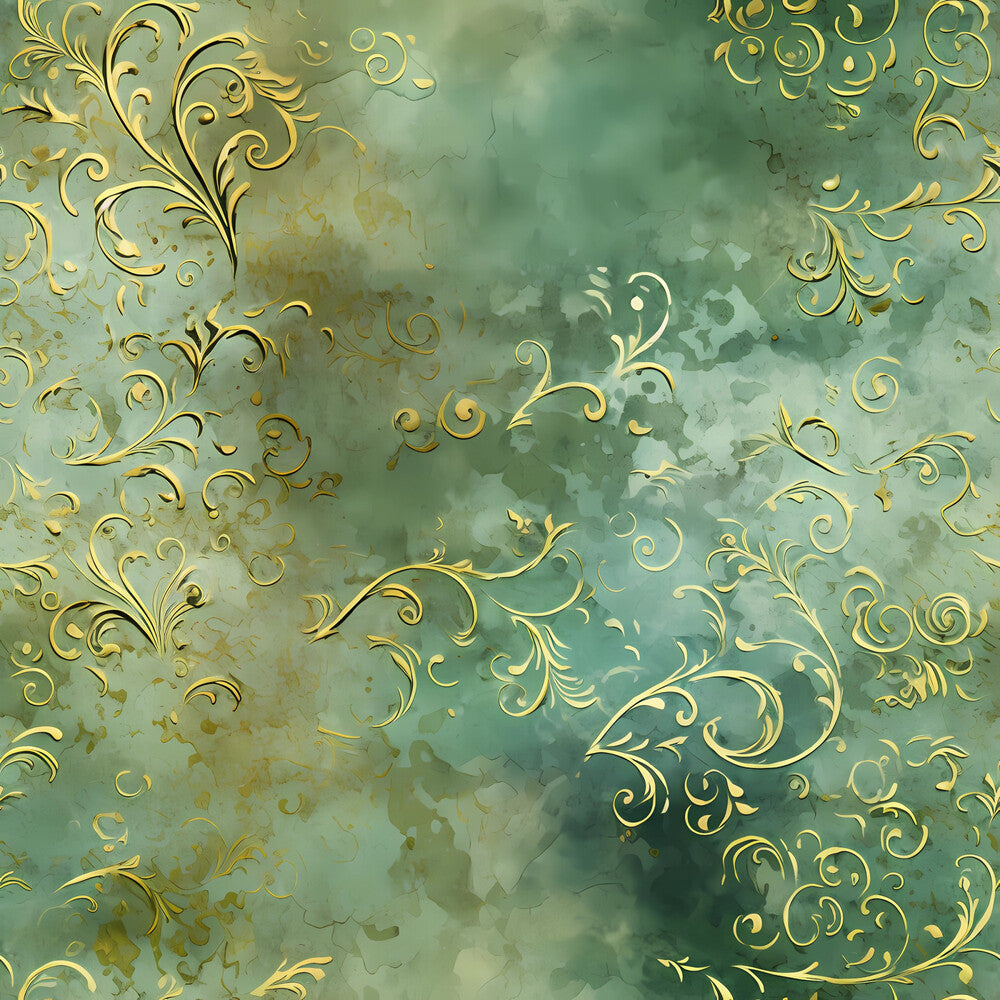 Sage Green and Gold Grunge Damask Fat Quarter Bundle