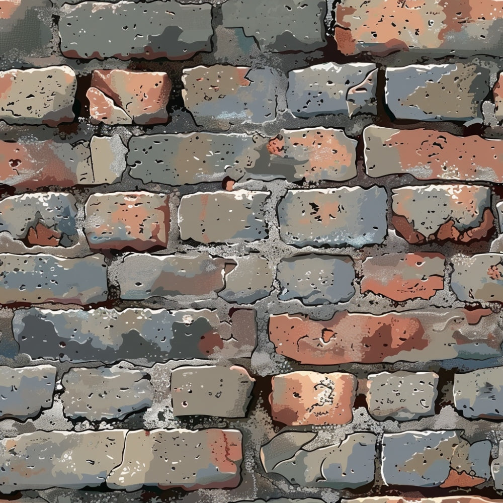 Textured illustration of an old brick wall with a mix of red, brown, and gray bricks, some showing signs of wear and weathering.