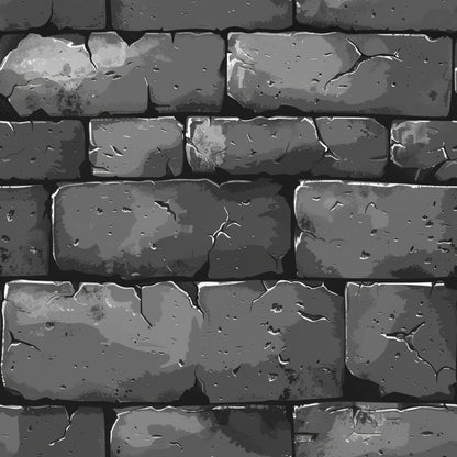 Illustration of a cracked, gray stone wall with variously sized rectangular stones, showing signs of wear and weathering.